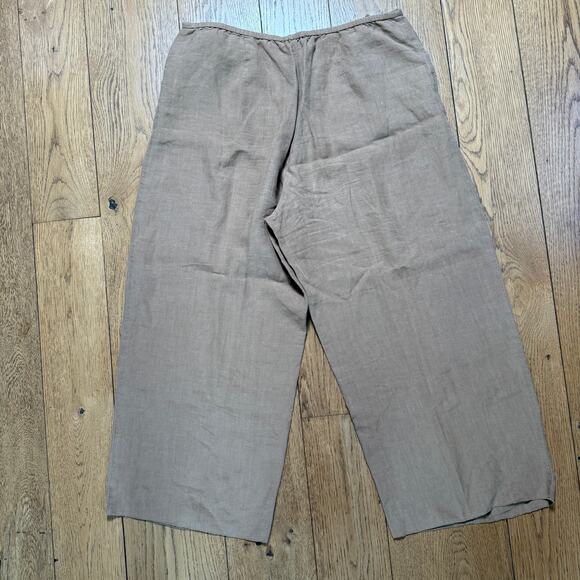 Eileen Fisher Brown Linen Crop Wide Leg Pants SZ L Zip Hook Eye Pockets Minimal - Picture 2 of 12